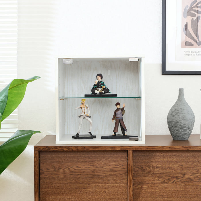 【GLASS COLLECTION CASE - ガラコレ】 コレクションボックス(前板ガラス) コレクションケース フィギュアケース コンパクト 3台積み重ね可 おしゃれ 幅38.1cm×高さ37.9cm オーク/ホワイト