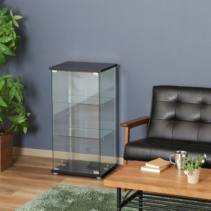【GLASS COLLECTION CASE - ガラコレ】 ガラスコレクションケース(クリア) 3段 フィギュアケース 強化ガラス 支柱なし 幅42.5cm×高162cm ブラック