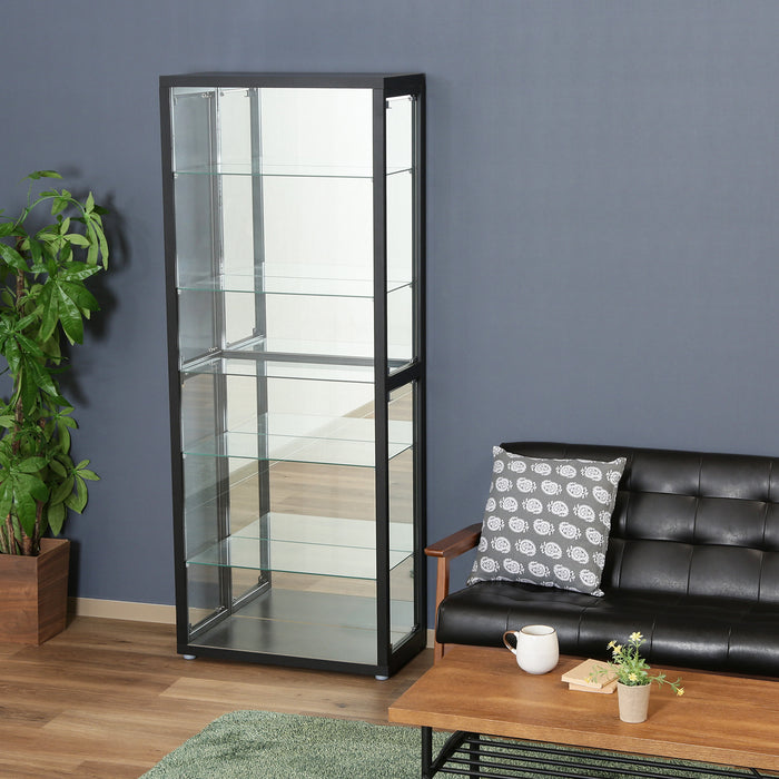 【大型品】【GLASS COLLECTION CASE - ガラコレ】 ガラスコレクションケース6段(4つ扉) BK フィギュア 分割4枚横扉 強化ガラス 幅70cm×高180cm ブラック