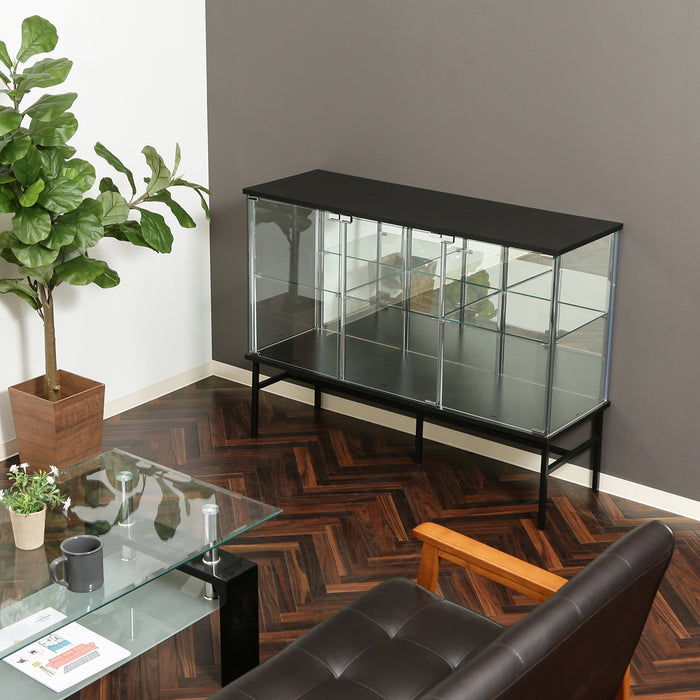 【GLASS COLLECTION CASE - ガラコレ】 ガラスコレクションボード BK コレクションケース フィギュア ワイド2段 強化ガラス 背面ミラー 幅120cm×高90cm ブラック
